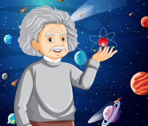 Portrait Of Albert Einstein In Cartoon Style On Space Background Stock