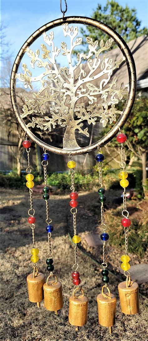 Tree Of Life Wind Chime Metal Wind Chime With Rainbow Glass Etsy