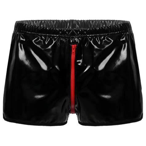 Underpants Mens Sexy Open Crotch Leather Short Pants For Sex Zipper