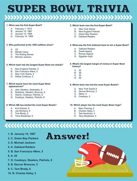 Super Bowl Trivia Multiple Choice Printable Game Football Trivia Game