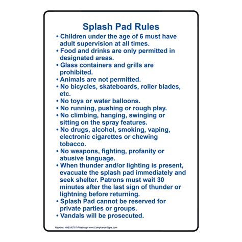 Vertical Sign Policies Regulations Splash Pad Rules