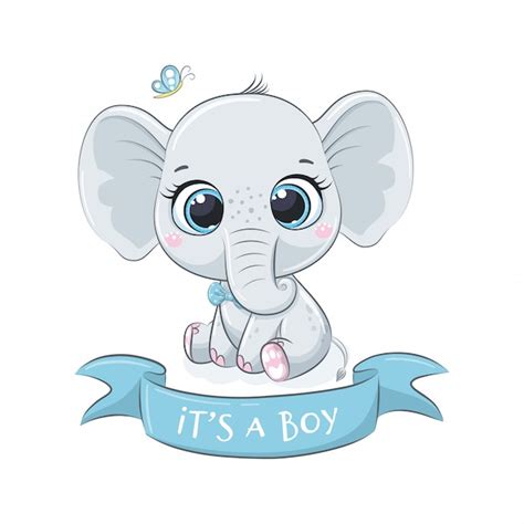 Lindo Bebé Elefante Con La Frase Es Un Niño Vector Premium