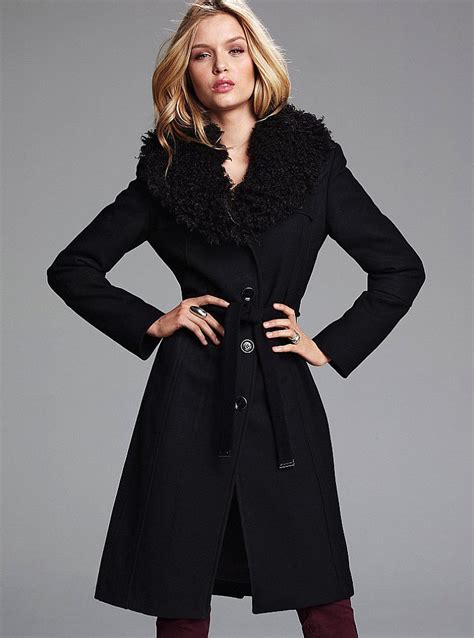 Victorias Secret Michael By Michael Kors Faux Fur Collar Coat In Black