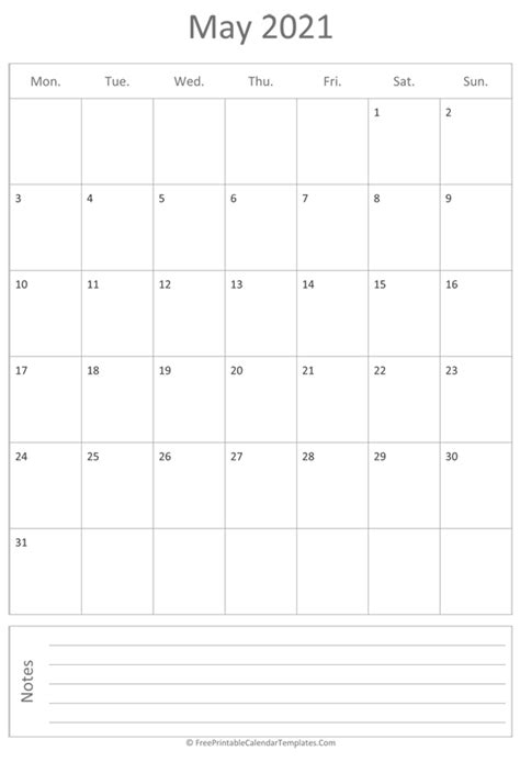 Printable May Calendar 2021 Vertical
