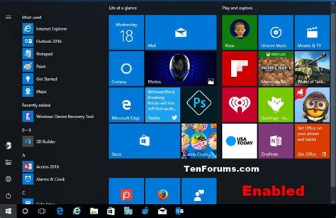 Enable Or Disable Live Tiles On Start In Windows 10 Tutorials