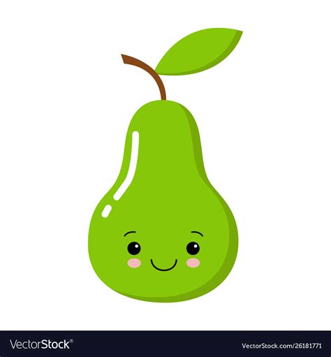 Cute Cartoon Green Pear With Kawaii Face Clipart Vector Image