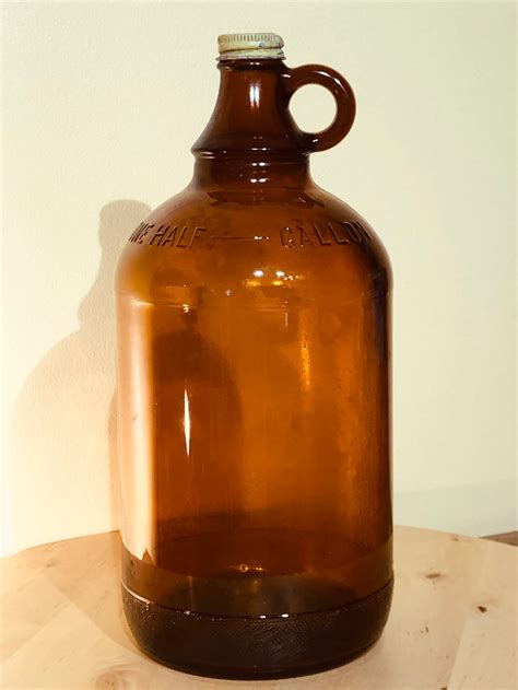 Collectible Vtg Duraglas Rustic Brown Glass One Gallon Bottle Jug Metal