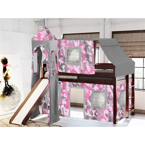 Jackpot Princess Low Loft Bed With Slide Pink Camo Tent And Tower Loft