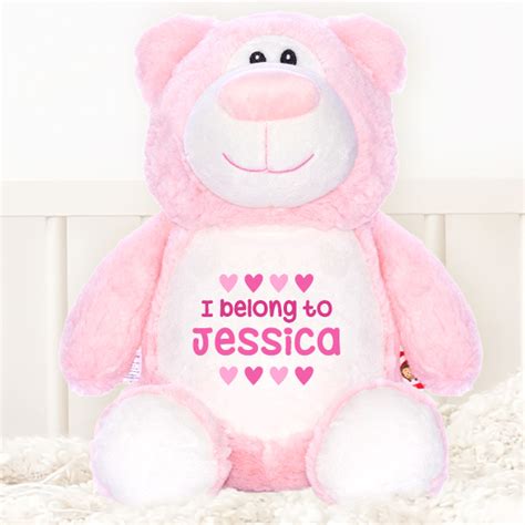 Personalised Pink Teddy Bear Baby Soft Toys Baby Tots Cubbies