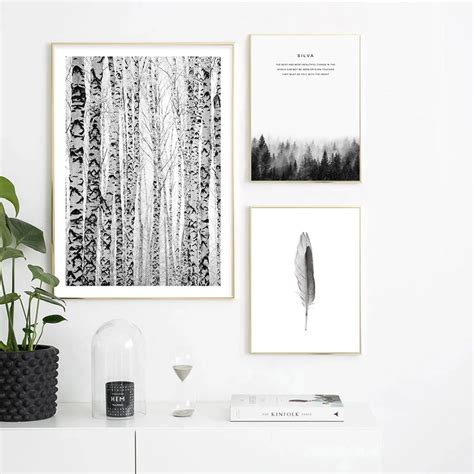 Scandinavian Forest Scenes Minimalist Black And White Gallery Wall Art