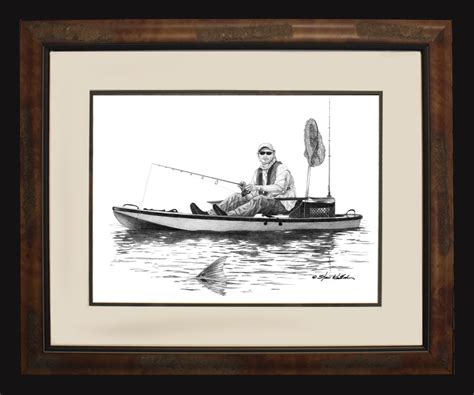 Pencil Art Kayak And Fisherman Steve Whitlock Game Fish Art Steve