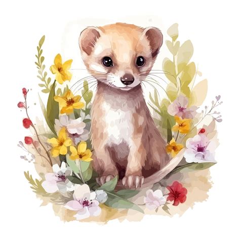 Premium Vector Cute Weasel Cartoon Watercolor Style