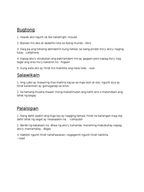 Bugtong Salawikain Palaisipan Pdf