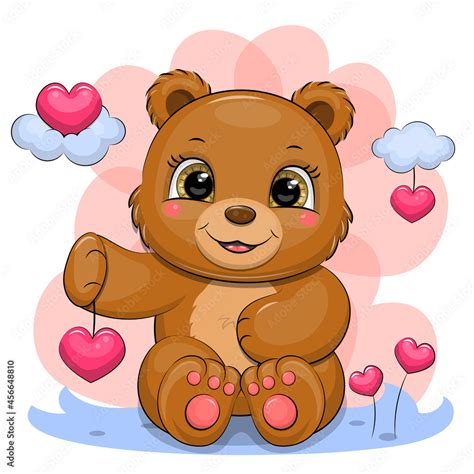 Cute Cartoon Brown Bear With Hearts Vector Illustration Of An Animal