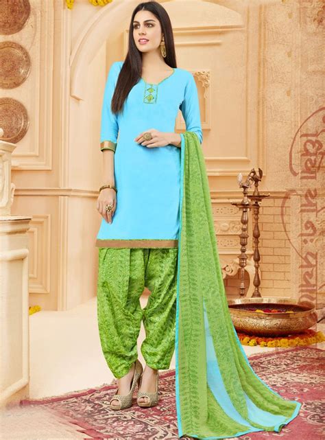 Sky Blue Cotton Punjabi Suit 99596 Indian Outfits Fashion Salwar Suits