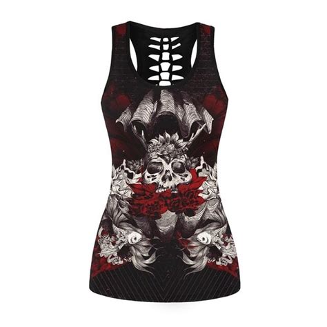 Rosetic Gothic Skull Tank Tops Women Streetwear Black Slim Workout