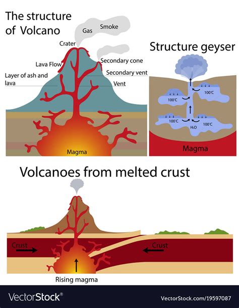 Structure Of Volcano And Geysers Royalty Free Vector Image