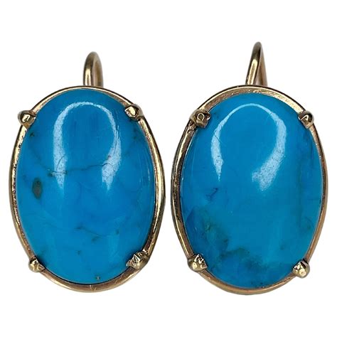 Turquoise Yellow Gold Oval Drop Earrings At Stdibs