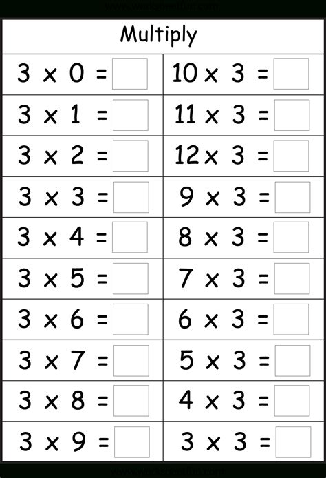 Multiplication Worksheets 3 7 8 9