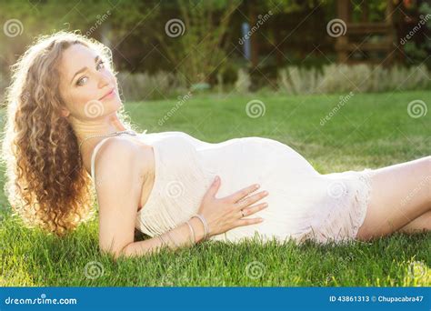 Beautiful Pregnant Woman Relaxing In The Park Stock Image Image Of