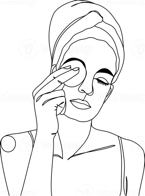 Beauty Woman Cosmetic Cleaning Makeup Selfcare Line Art Drawing