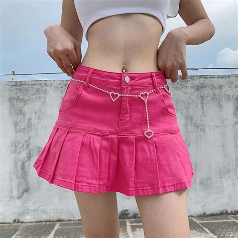 Darlingaga Fashion Y2k Pink Denim Woman Skirts Mini Solid Casual Korean High Waist Pleated Skirt