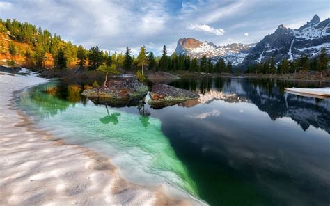 Landscape Nature Siberia Summer Mountain Forest Snowy Peak Lake