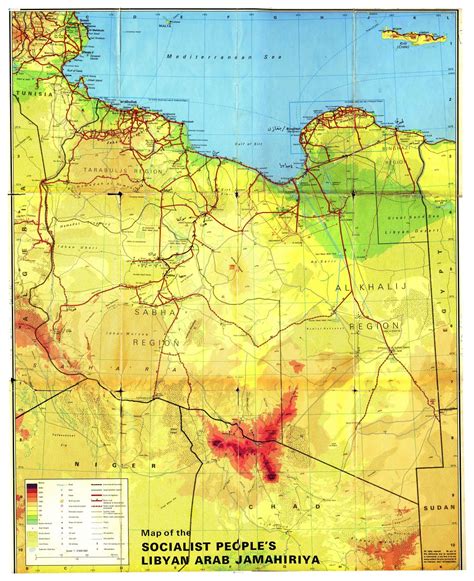 Large Scale Physical Map Of Libya With Roads Cities And Other Marks