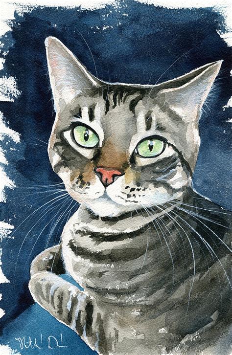 Sammy Tabby Cat Portrait Painting By Dora Hathazi Mendes