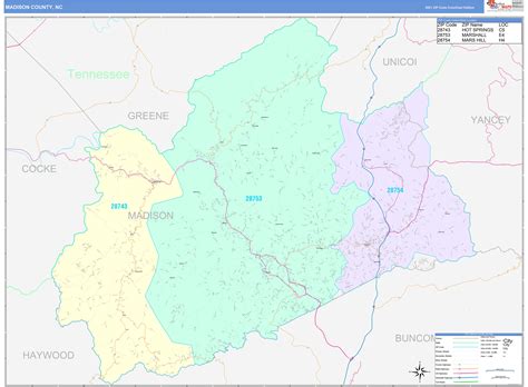 Madison County, NC Wall Map Color Cast Style by MarketMAPS - MapSales.com