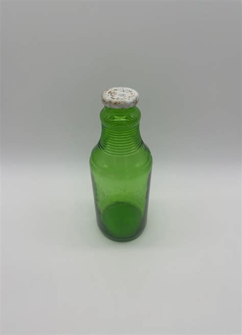 vintage green glass bottle farmhouse decor ribbed etsy