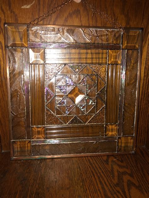 Vintage Clear Stained Glass Panel Beautiful Geometric Clear Textured