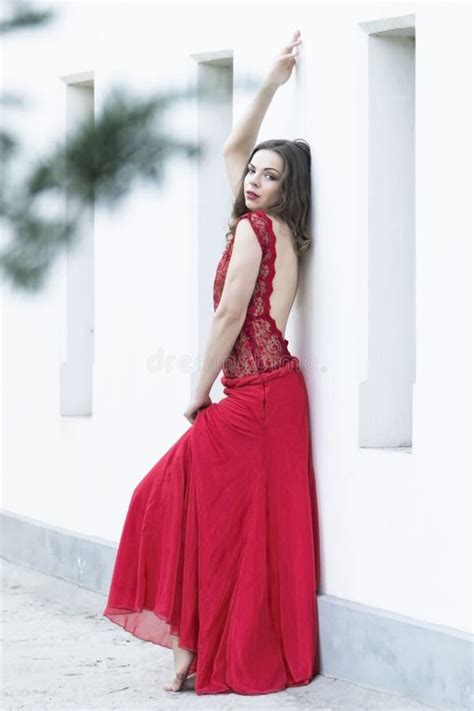 Beautiful Woman In Red Dress Stock Photo Image Of Curly Confident