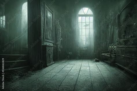 Creepy Interior Of An Abandoned Building Background Concept Art Digital Illustration Haunted
