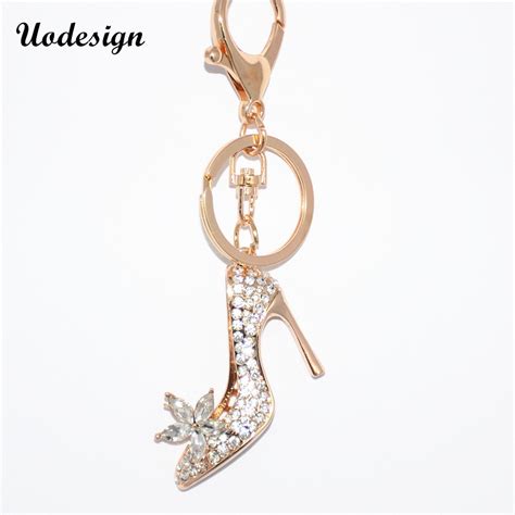 Uodesign Flower Crystal High Heels Shoes Key Chains Rings Holder Flower