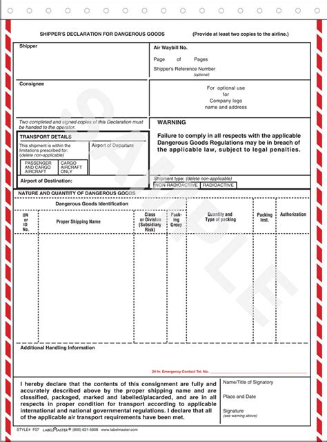 Example Of A Shippers Declaration For Dangerous Goods Certify Letter