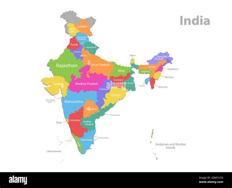 India Map Administrative Division Separate Individual Regions With