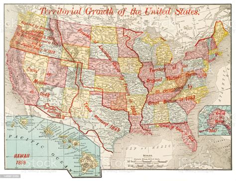 Map Of Territorial Growth Of The United States 1899 Stock Illustration