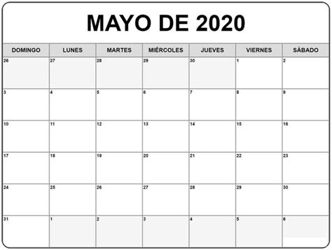 Calendario Mayo 2020 Para Imprimir Gratis Calendario