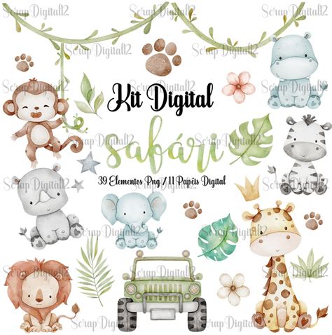 Kit Digital Safari Aquarela Elo7 Produtos Especiais