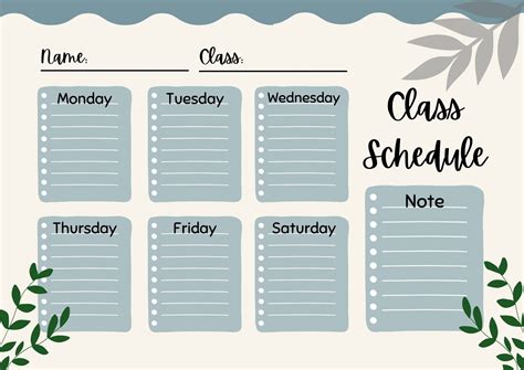School Schedule School Timetable Printable Schedule Class Schedule