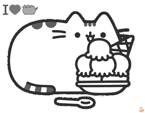 Enjoy Coloring With Pusheen Eating Ice Cream Coloring Pages