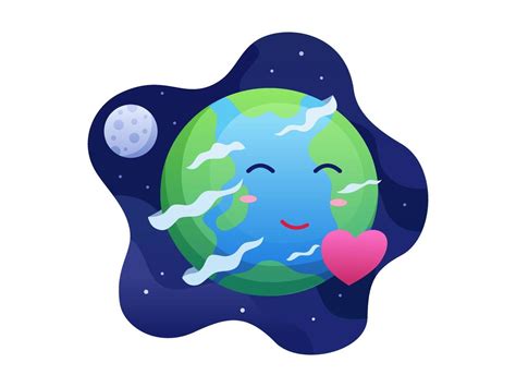 Happy Earth Day Illustration With Cute Earth Cartoon In Space Mother