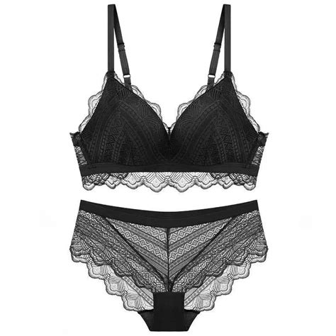 Sexy French Underwear Set Ladies No Steel Ring Lace Triangle Cup Bra Comfortable Gathering Solid