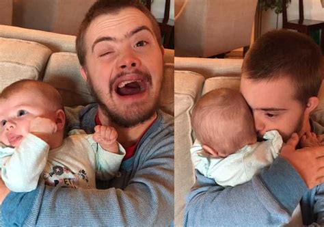 why this dad shared a photo of his brother with down syndrome holding a newborn