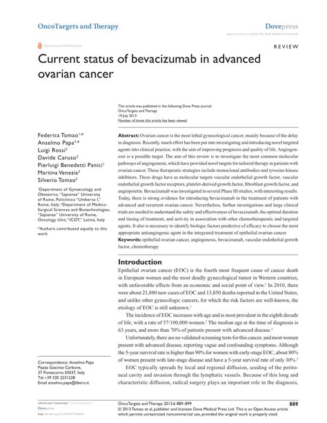 Pdf Current Status Of Bevacizumab In Advanced Ovarian Cancer