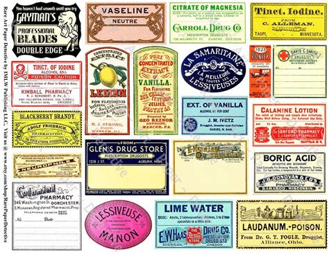 Apothecary Art Papers Druggist Labels Printed Sheet Pharmacy Bottle