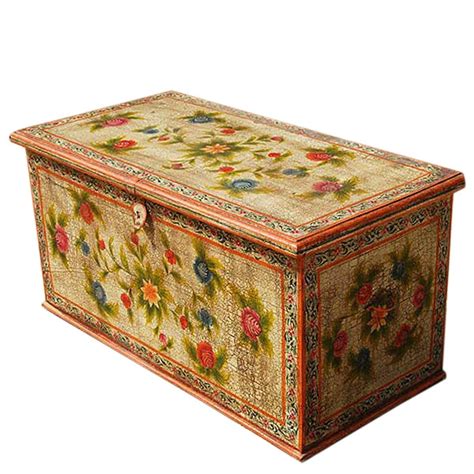 Solid Hardwood Hand Painted Storage Trunk Coffee Table
