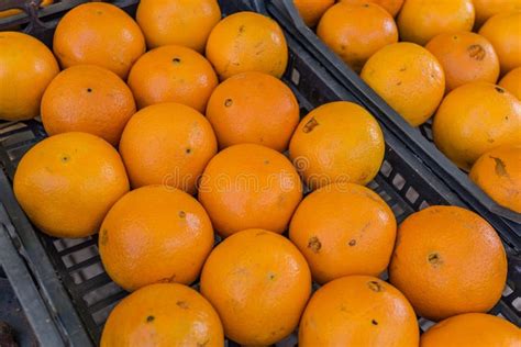 Bunch Of Fresh Mandarin Oranges Or Tangerines In The Black Basket In