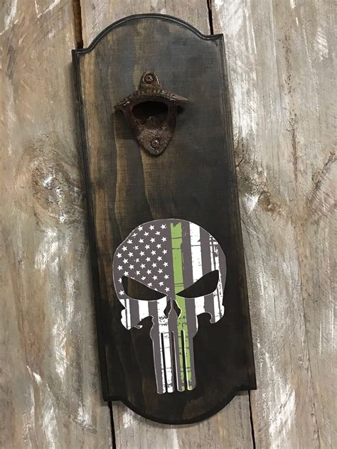The resolution of image is 873x1185 and classified to black skull, pirate skull, skull tattoo. Thin Green Line Punisher Skull Wall Mounted Bottle Opener - Army Gift - Military Gift - Birthday ...